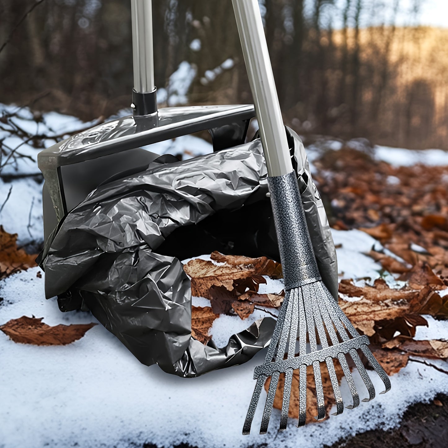Leaf Pooper Scooper Heavy-Duty Swivel Bin Rake Spade