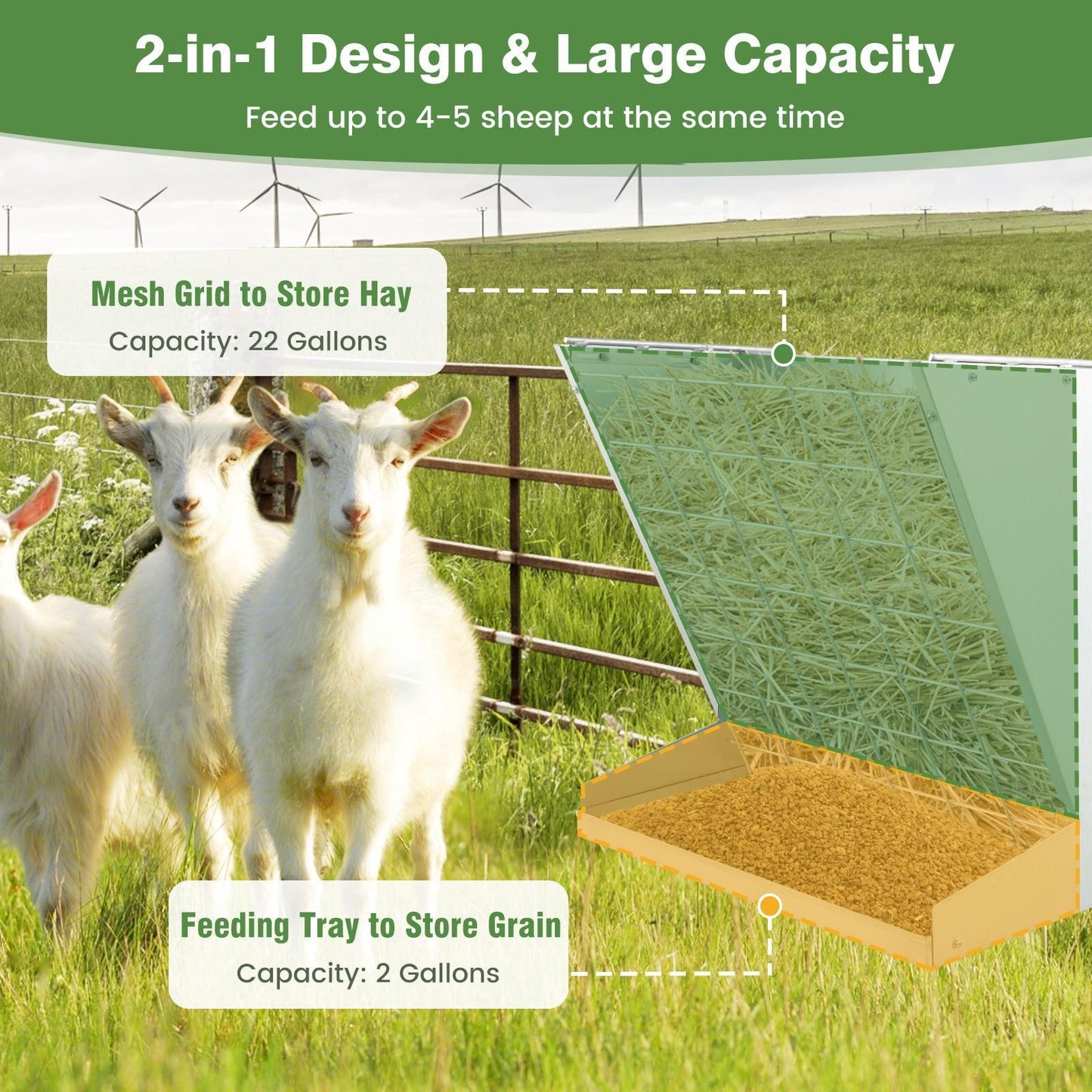 GIANTEX Wall Mount Hay Feeder With Adjustable Mesh Net