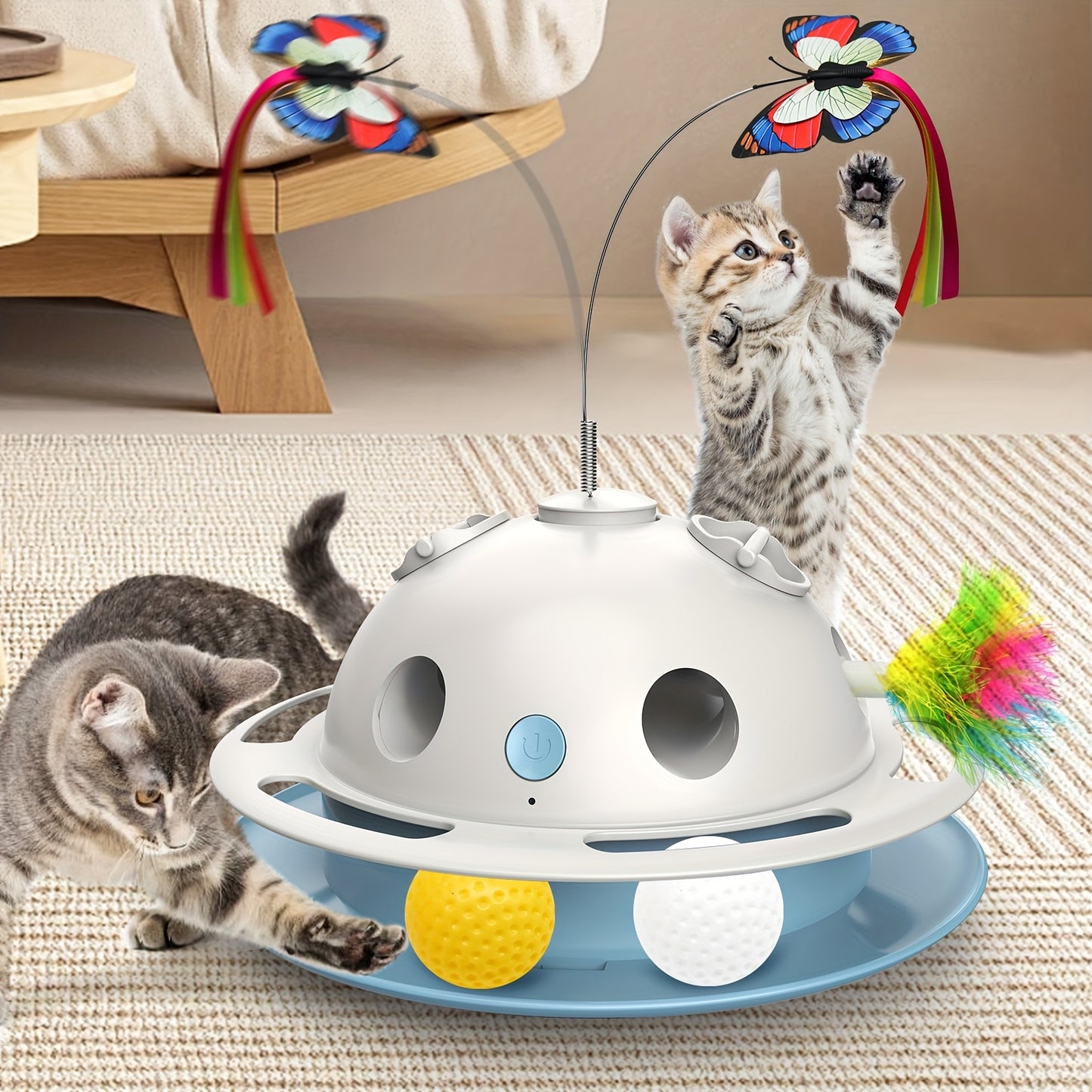 Indoor 4-in-1 Cat Toy, 360° Motorized Butterfly Toy
