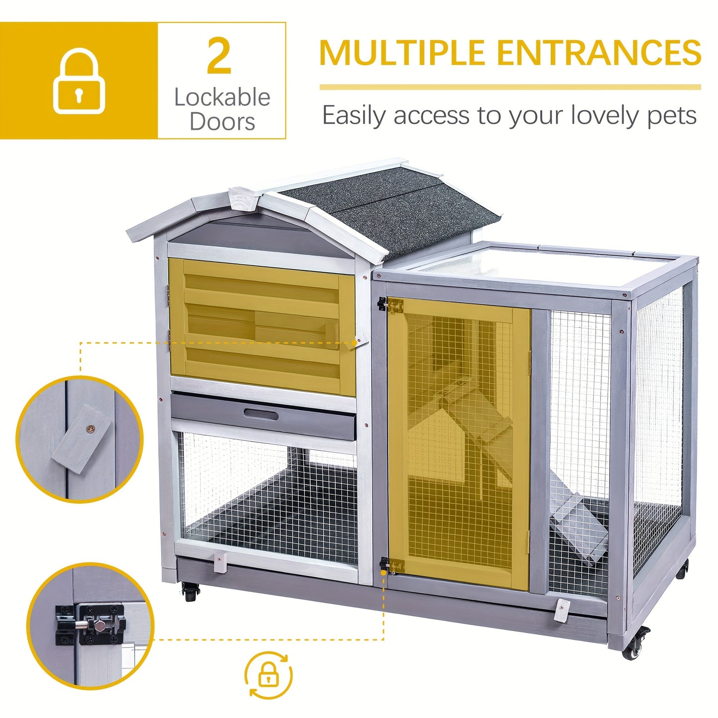 2-Tier Wooden Chinchilla Cage with Wheels