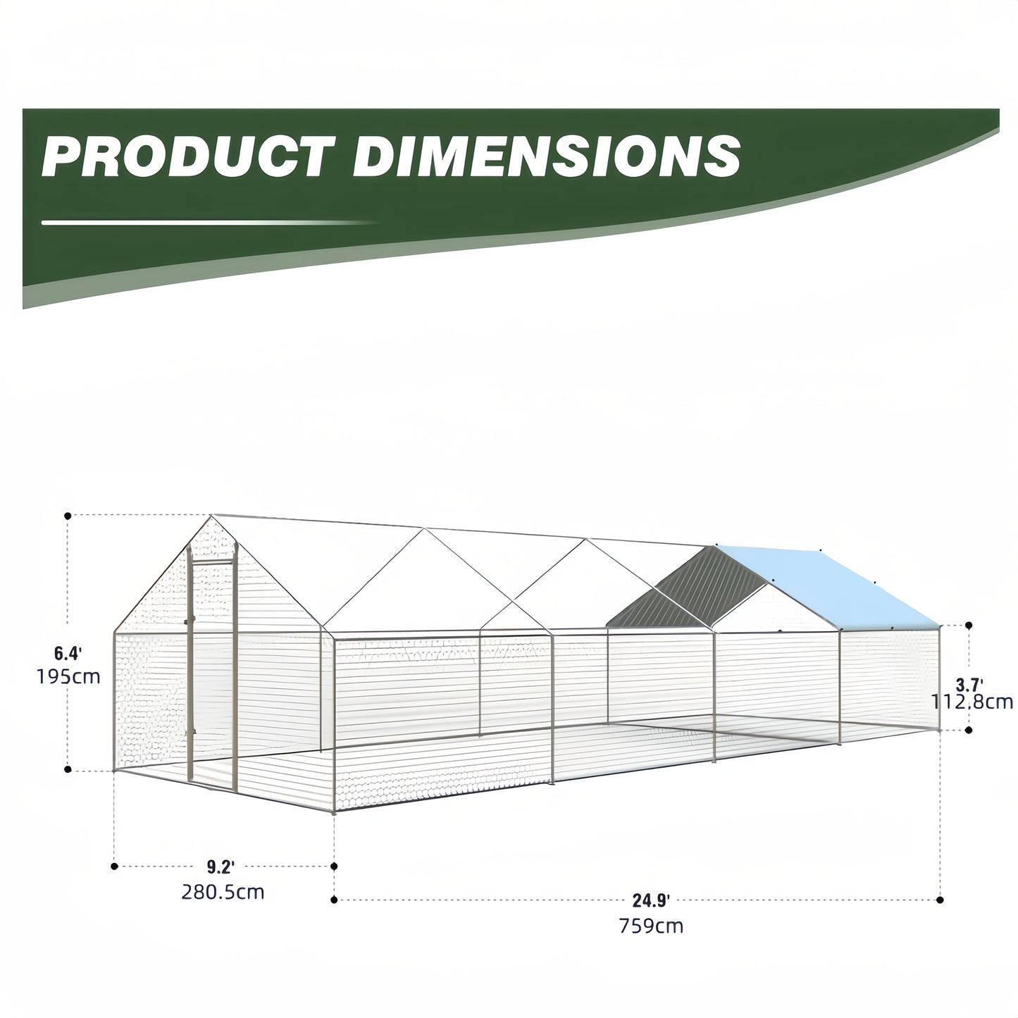 Large Metal Dog Cage and Chicken Coop with Walk-In Access Spire Roof and Anti-UV Cover Durable Outdoor Poultry Pen for Backyard Farm Small Animals Dogs Weather-Resistant Design