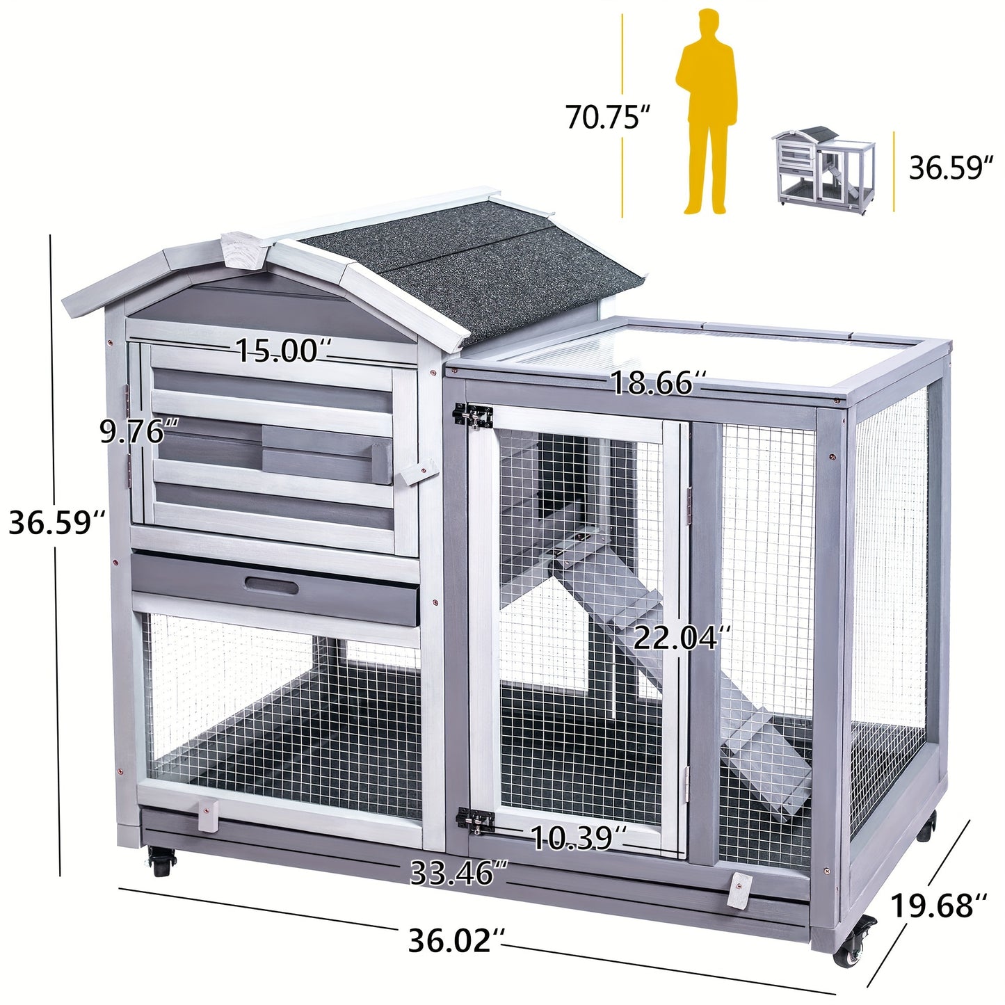 2-Tier Wooden Chinchilla Cage with Wheels