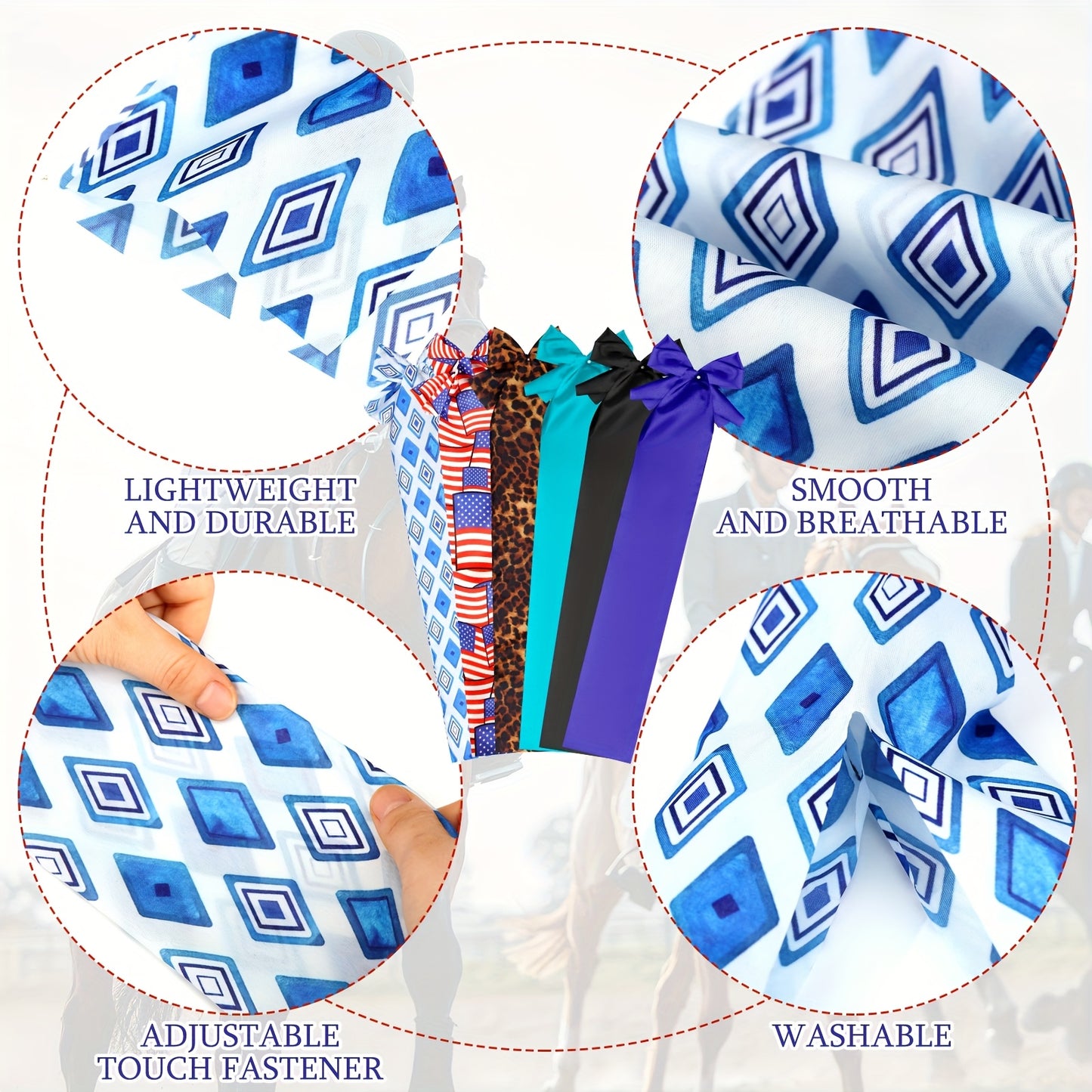 6 Pcs Horse Tail Bag Breathable Guard Slip On Horse Tail Wrap With 2 Strand Closure Straps Grooming Supplies For Dirt Breakage Rubbing 6 Designs
