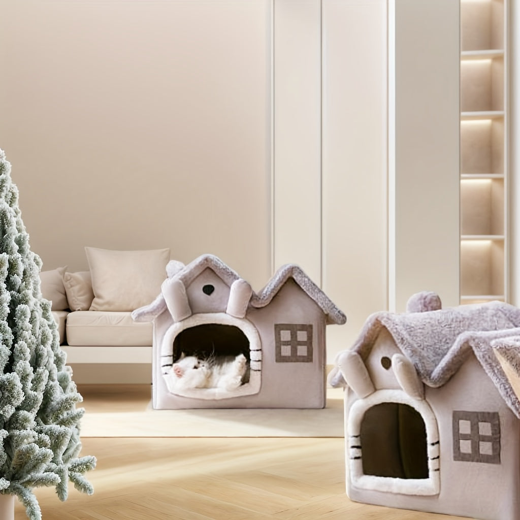 Luxury Double Roof Indoor Dog House Cat Nest Removable Washable Pet Bed All Seasons Pet Tent