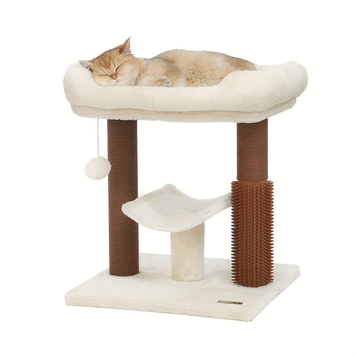 Multi Level Cat Tree Tower with Scratching Posts Plush Perch and Dangling Ball Indoor Activity Center for Cats Gray and Beige Design Durable Polyester Material
