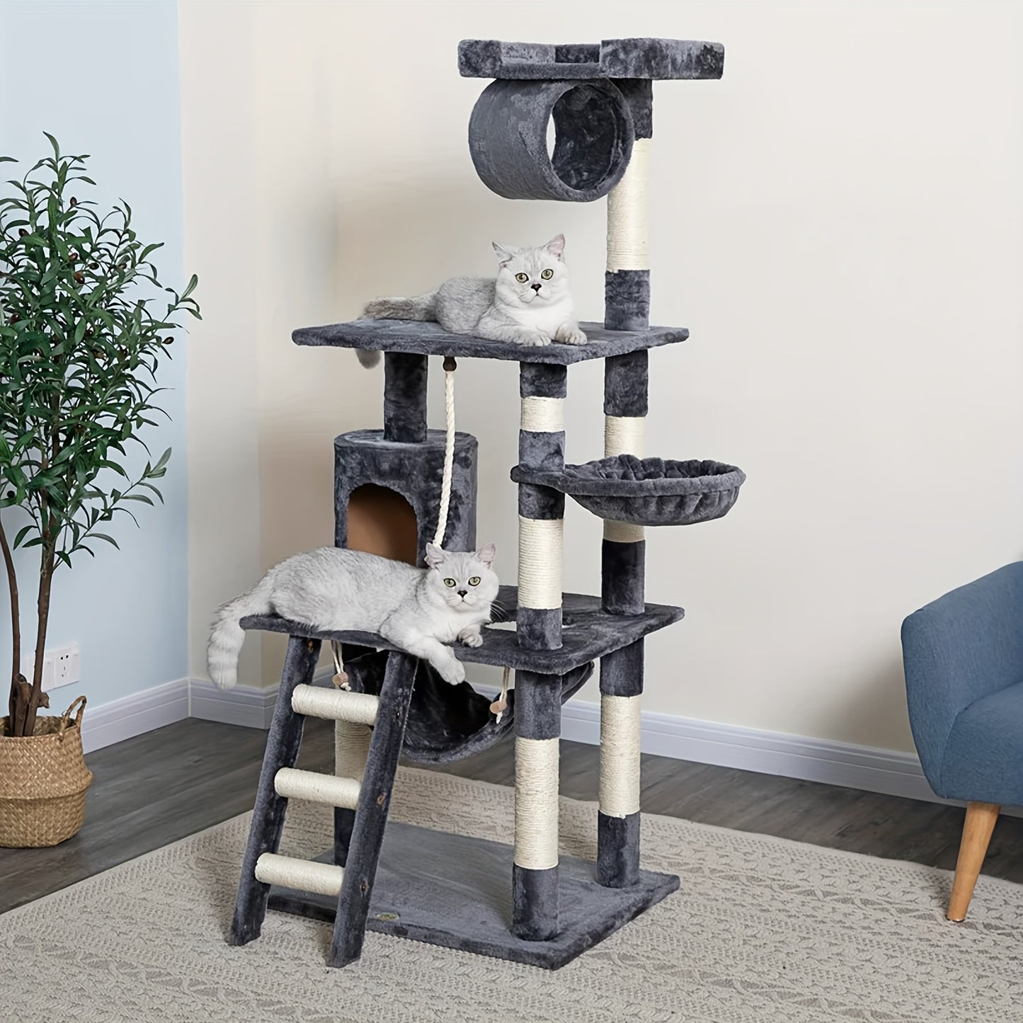 Baohe Cat Tree Luxury Multi Layer Plush Cat Tower with Comfortable Cat Condo Hammock Scratching Post Climbing Ladder Toy Stable Anti Tilt Design Durable Easy to Assemble Indoor Cat Furniture