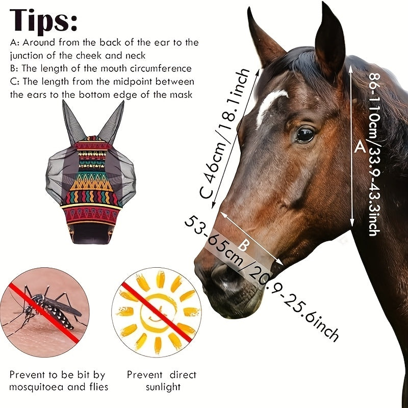 2pcs Horse Fly Masks With Ears Soft UV Protection Fly Mask