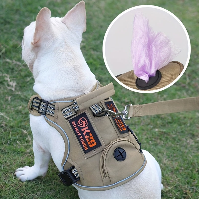 Tactical Dog Harness for Medium and Large Dogs Heavy Duty No Pull Dog Harness with Handle and Poop Bag Holder Adjustable Reflective Dog Vest for Training Walking and Hiking