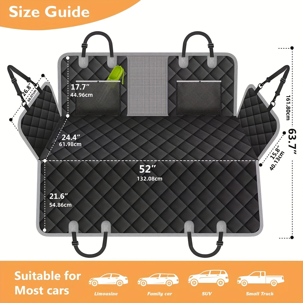 Waterproof Dog Car Seat Cover for Back Seat and Trunk Liner Durable Polyester Pet Cargo Liner with Removable Foldable Design Black and White Piping Fits SUVs Cars and Vehicles Easy Clean Material