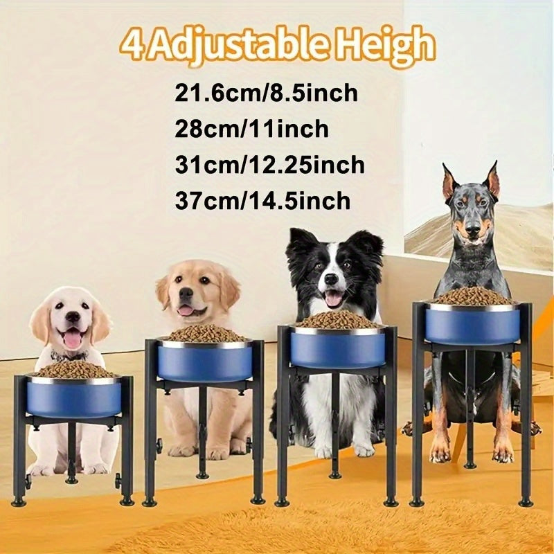 1pc PetFeast Adjustable Height Iron Dog Bowl Stand Elevated Feeder for Medium to Large Dogs 7 to 11 Inch Width 14.5 Inch Height Range Durable Metal Pet Food Holder