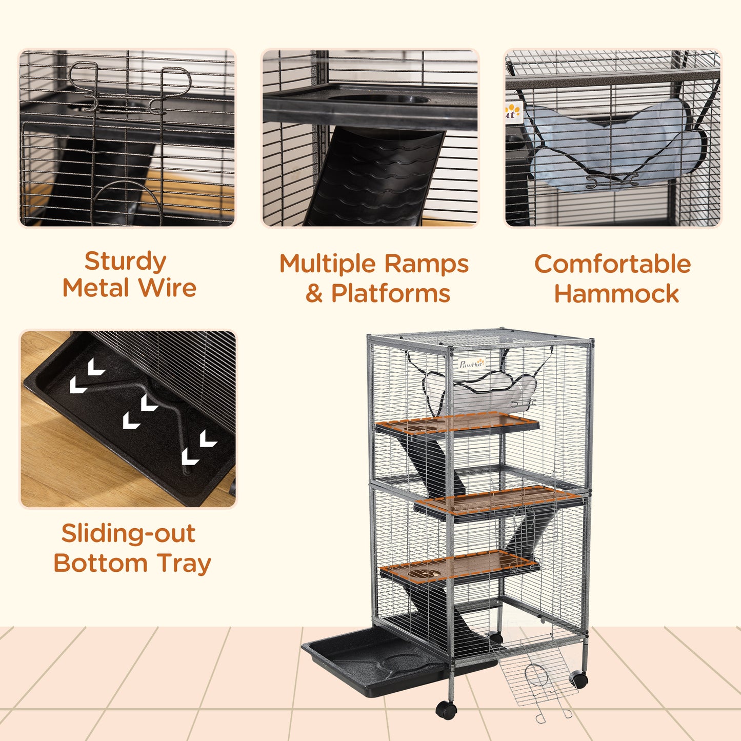 Metal Chinchilla Cage with Hammock & Wheels