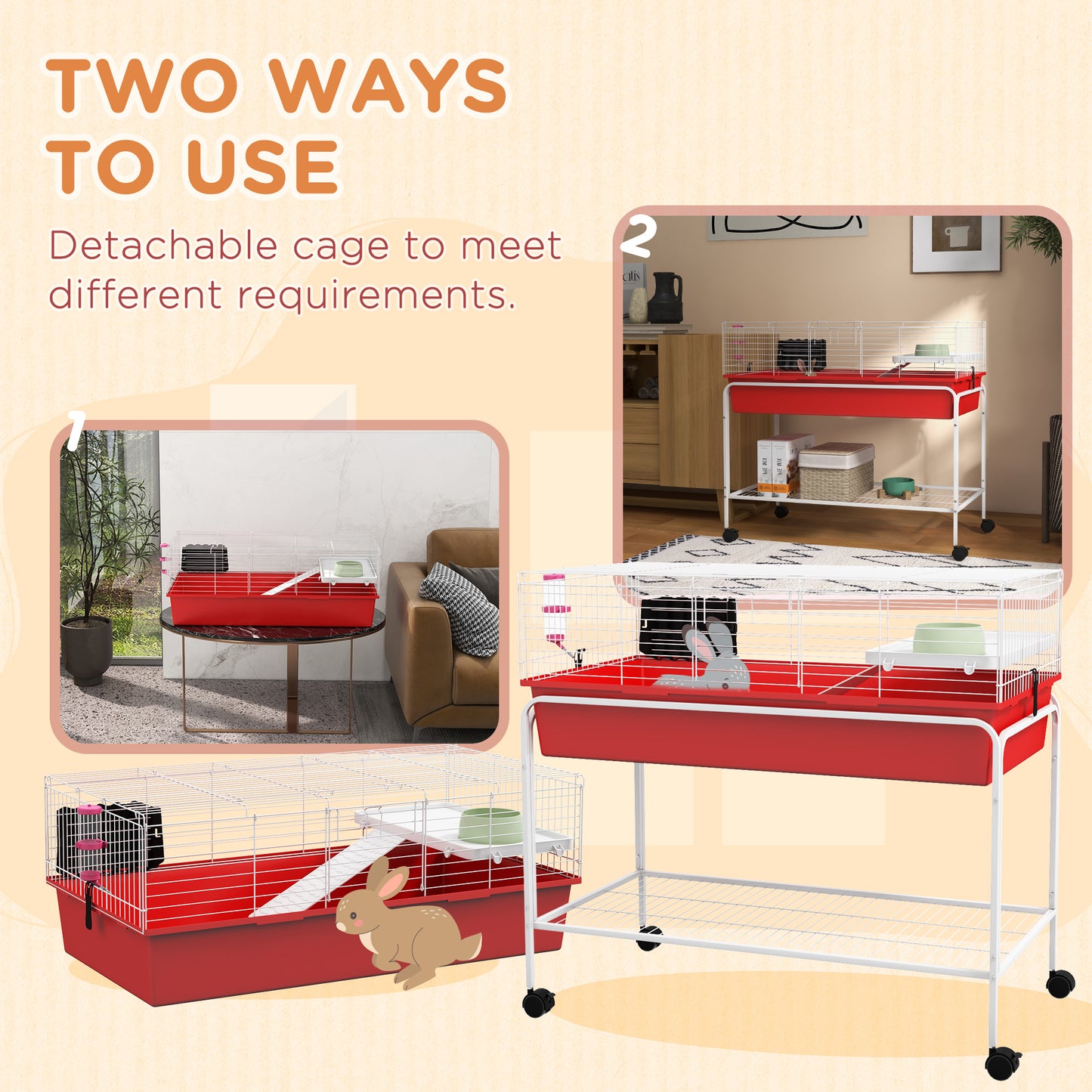 PawHut Two Story Small Animal Cage Removable from Stand Guinea Pig Hedgehog Chinchilla Ferret with Shelf and Wheels Pet Habitat