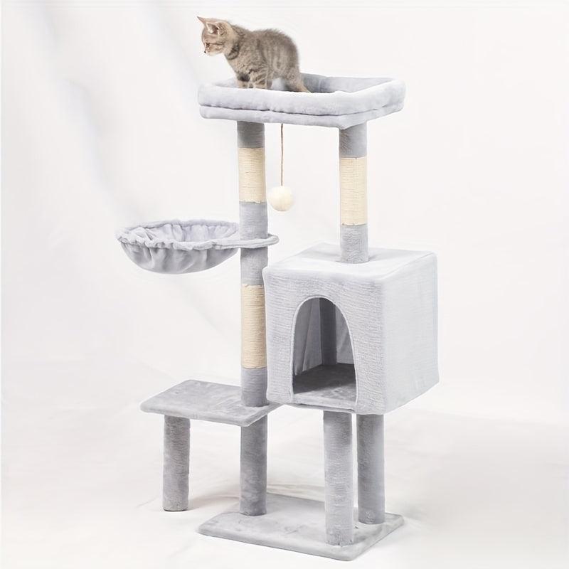 1pc Whisker Wonders Cat Tree Tower with Scratching Posts Fiberboard Material Interactive Playhouse for Cats Durable Sisal Scratcher Multi-Level Condo with Hammock and Perches Tree Tower for Cats