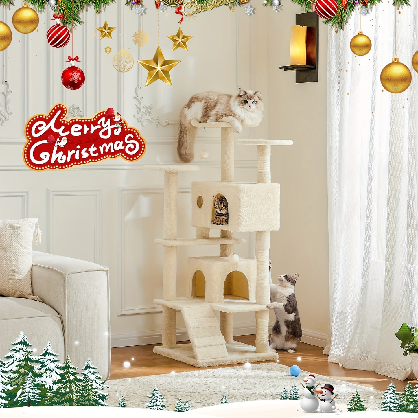 54in Cat Tree Tower for Indoor Cats with Multi-Level Design