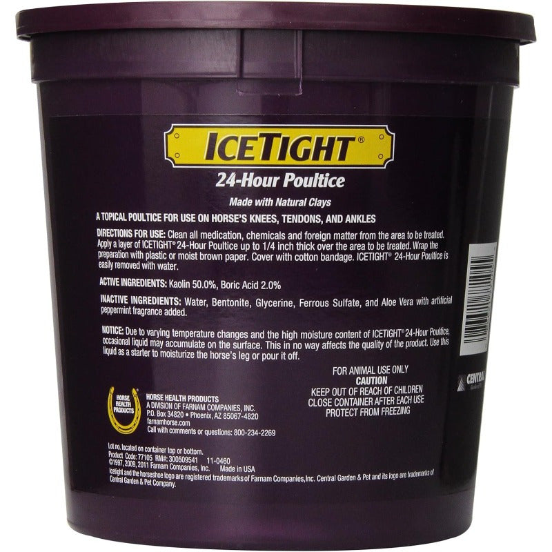 IceTight 24 Hour Poultice for Horses 7.5 lbs Fast Acting Natural Clay Based Easy to Wash Off Ideal for Workouts and Races White and Purple Design with Horse Silhouette Horse Grooming Supplies Equine Care