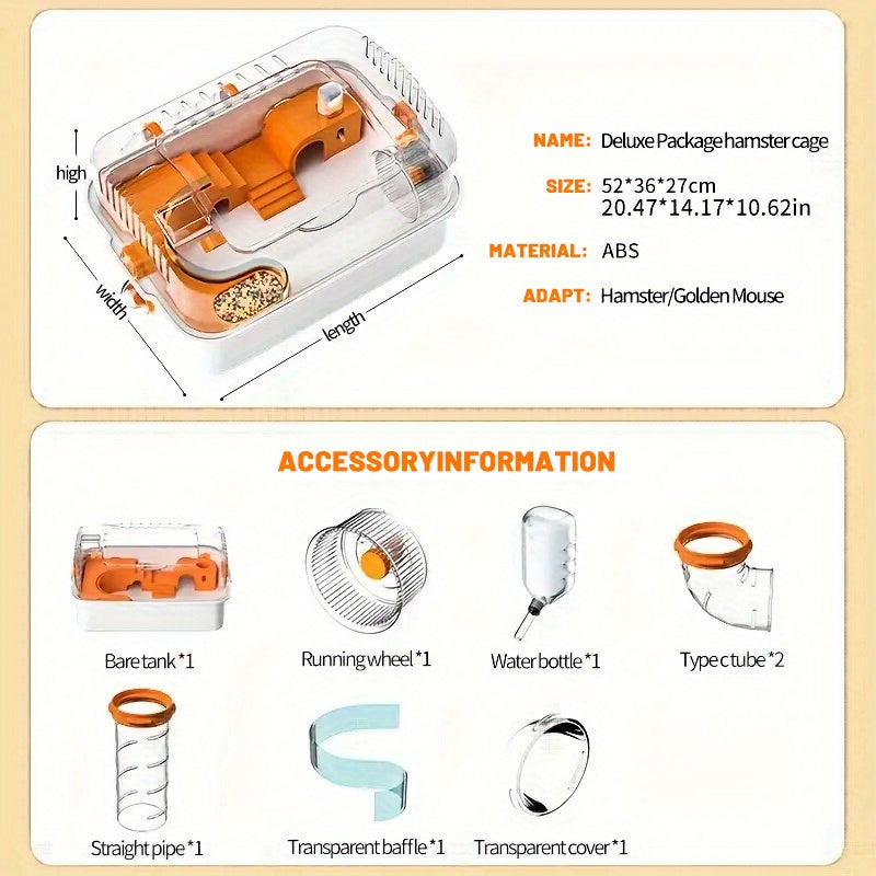 Mozeat Lens Spacious Small Pet Cage for Hamsters Mice Gerbils with Water Bottle Exercise Wheel Food Tray and Cozy Hideout Durable White Plastic with Orange Accents