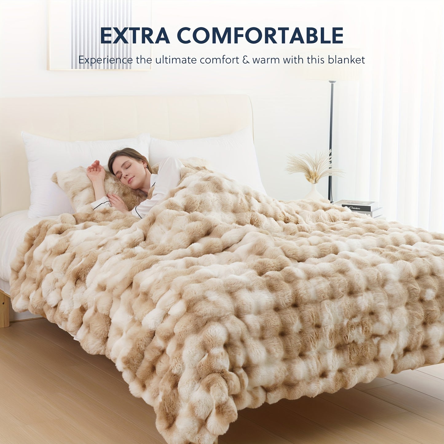 1PC Faux Rabbit Fur Queen Blanket For Bed Thick Warm Cozy