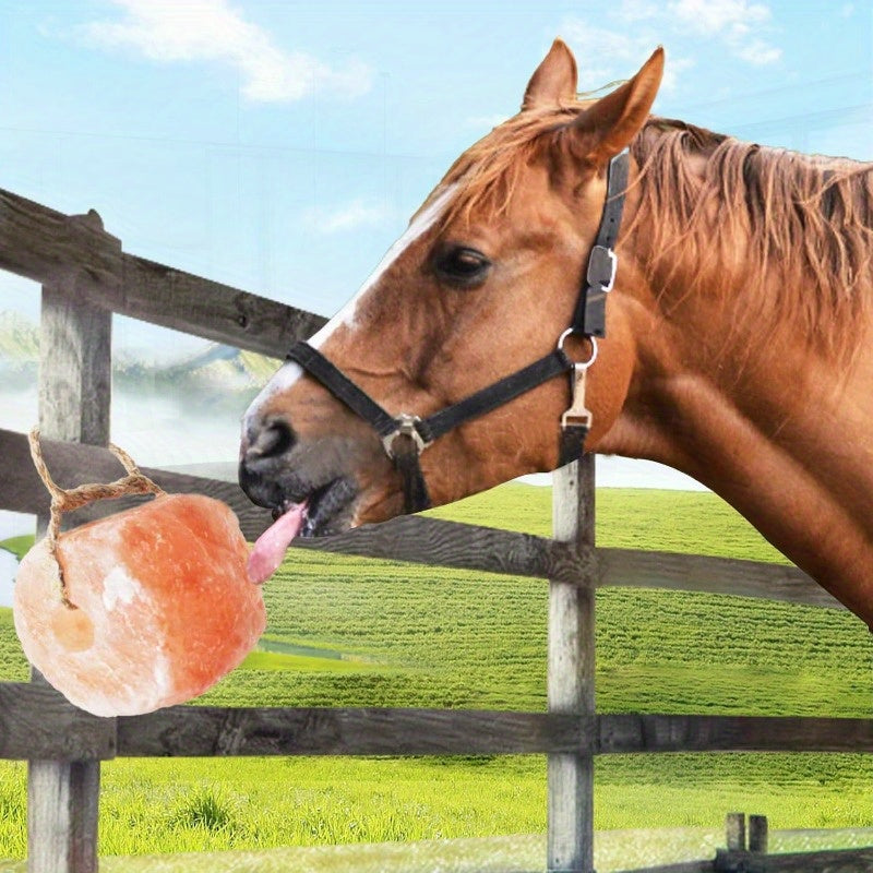 Natural Himalayan Salt Lick Block on Rope for Horses Deer Cattle Sheep and Livestock 84 Mineral Rich Promotes Hydration Durable Outdoor Mineral Block 2.4 to 3.3 Pounds