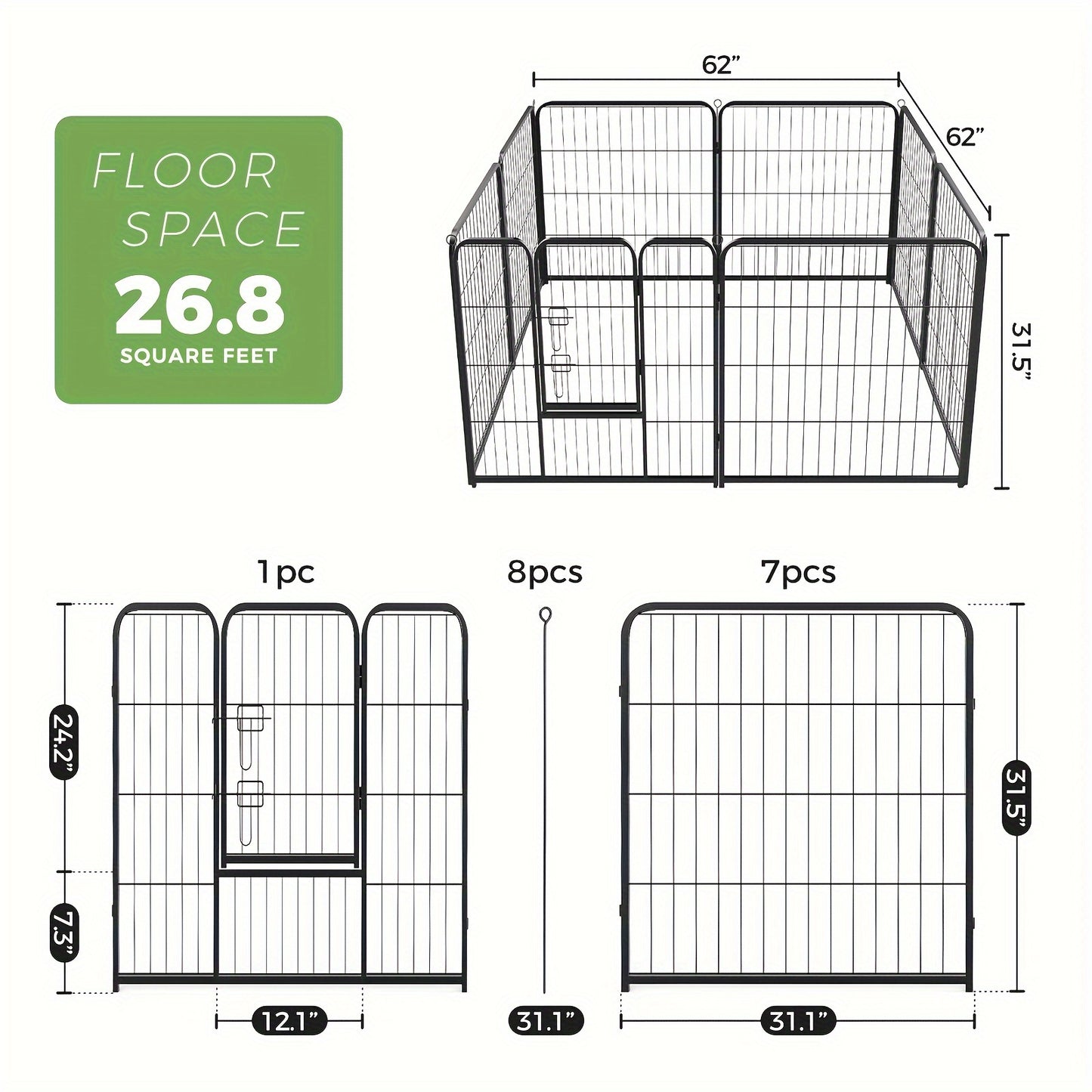 8 to 16 Panels DIY Indoor Dog Puppy Playpen Metal Dog Kennel with Door for Large Medium Small Dogs Safe and Stress Free Easy to Move and Assemble Indoor Outdoor Use