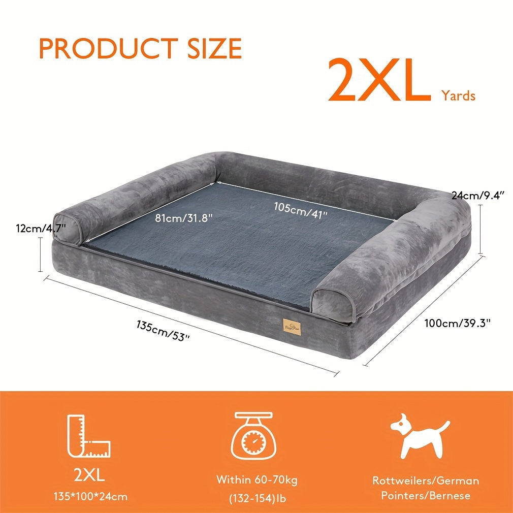 Large Sofa Dog Bed with Hidden Zipper and Waterproof Lining Ultra Plush Orthopedic Memory Foam Removable and Washable Cover Anti Slip Bottom All Season Comfort