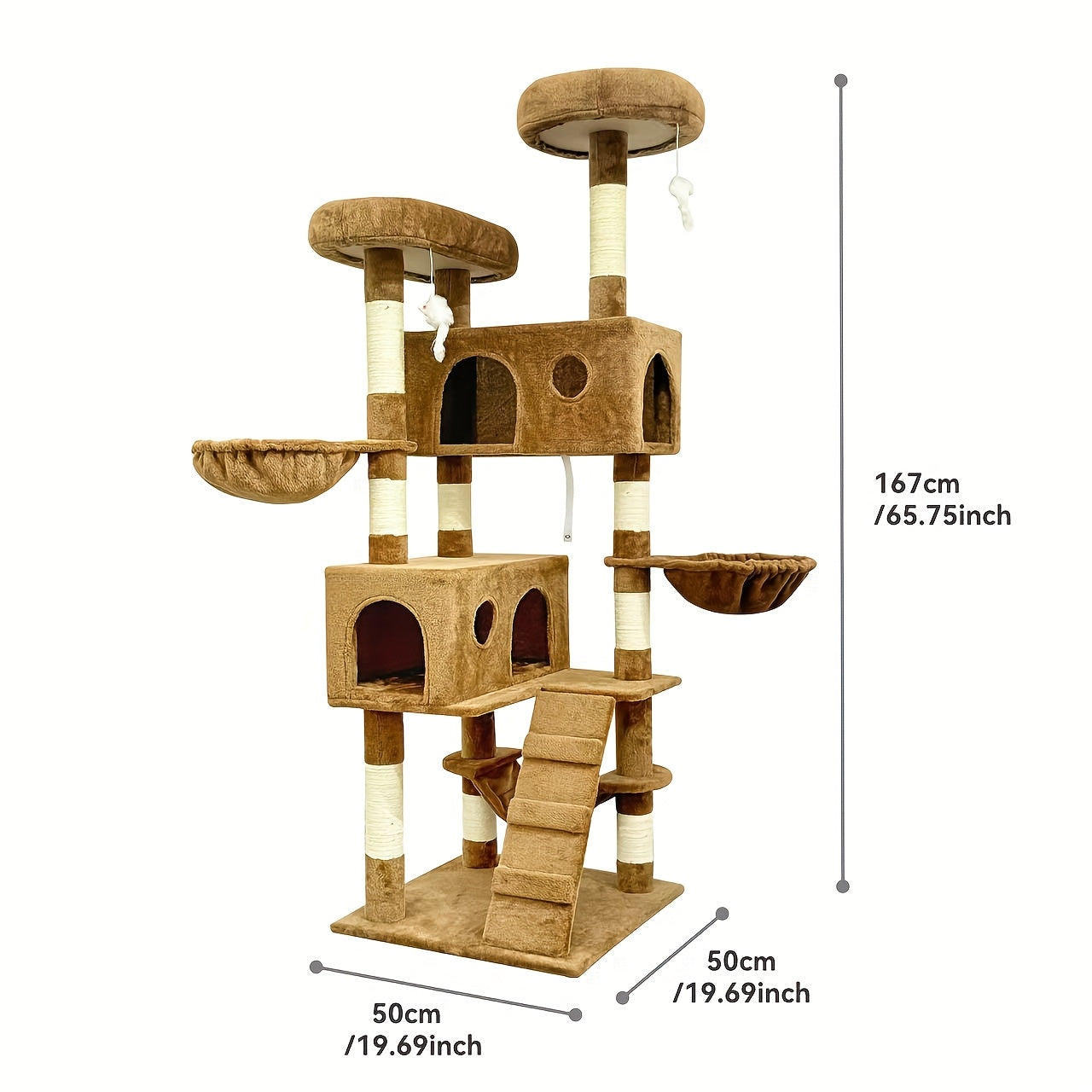 Large Deluxe Cat Tree Tower Multi-level Indoor Cat Condo Sisal-covered Scratching Posts Padded Perches Hammocks Secret Cat Den Plush Mouse Climbing Rope Stable Anti-tilt Design