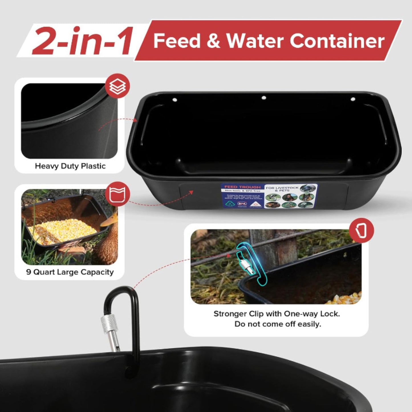 Hanging & Screw-In Poultry & Animal Feeder with Troughs