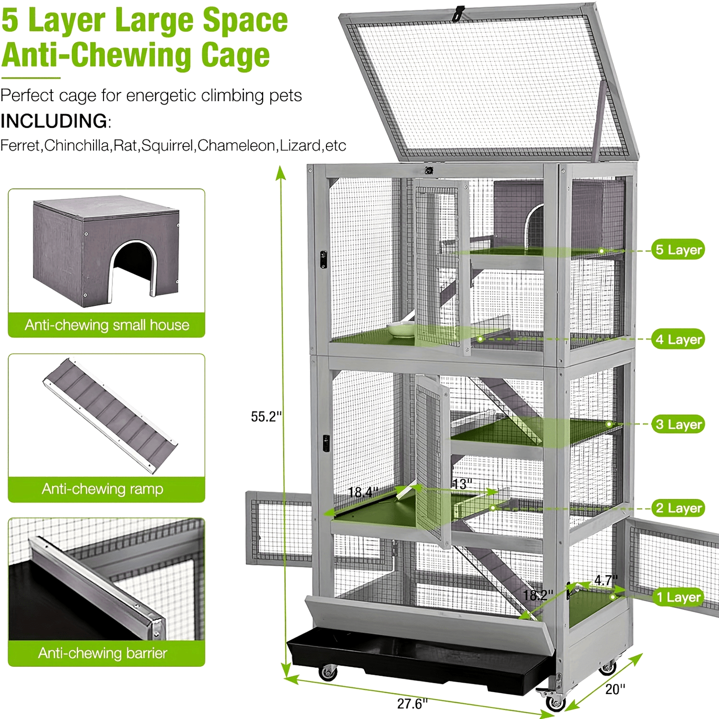 Aivituvin Hamster Cage 5 Levels Small Animal Cage for Chinchilla Hedgehogs Squirrel Chameleon Lizard Gerbils Anti Chewing Ferret Cage