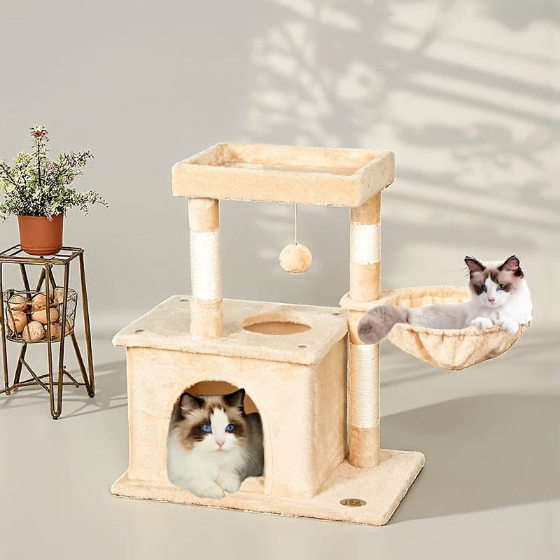 Baohe Cat Tree Luxury Multi Layer Plush Cat Tower with Comfortable Cat Condo Hammock Scratching Post Climbing Ladder Toy Stable Anti Tilt Design Durable Easy to Assemble Indoor Cat Furniture