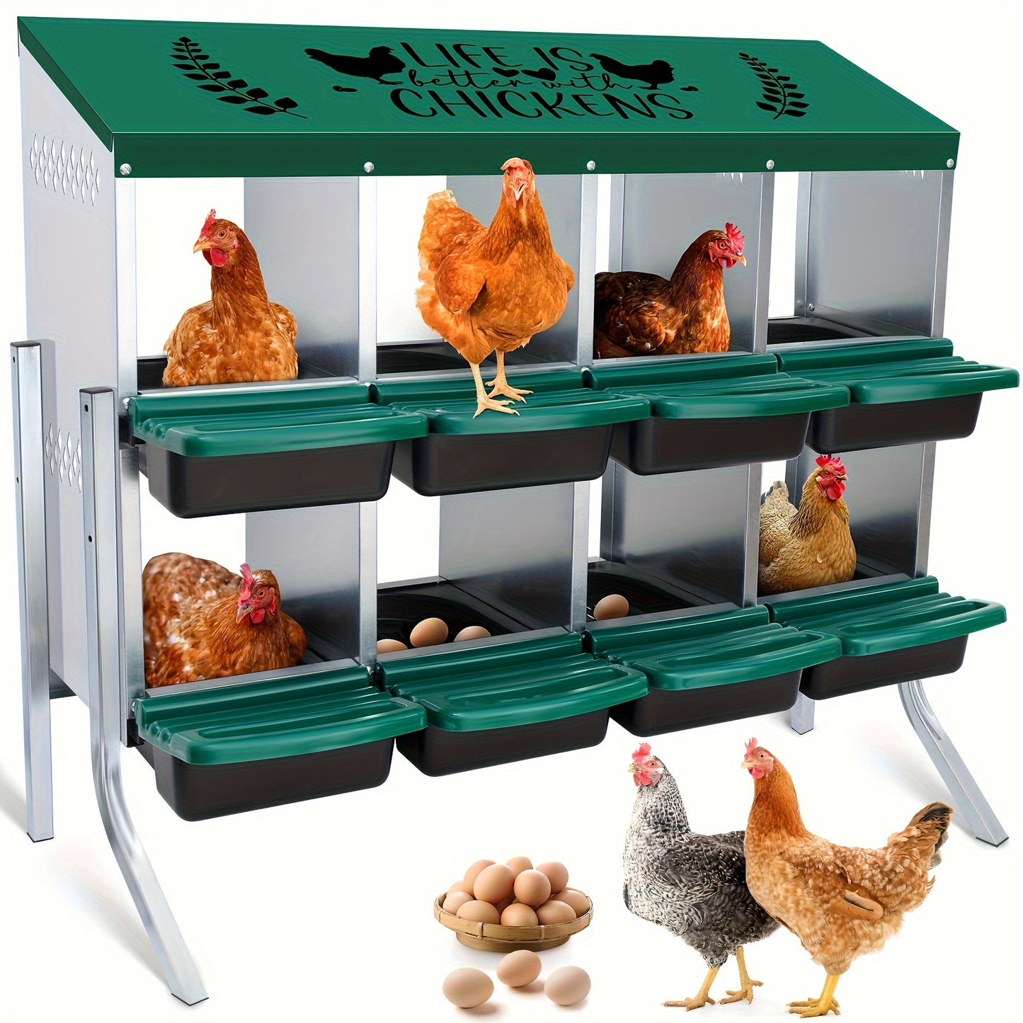 Chicken Nests Box Eight Hole Nests for Laying Eggs Chicken Brooder Boxes with Perches to Collect and Protect Eggs