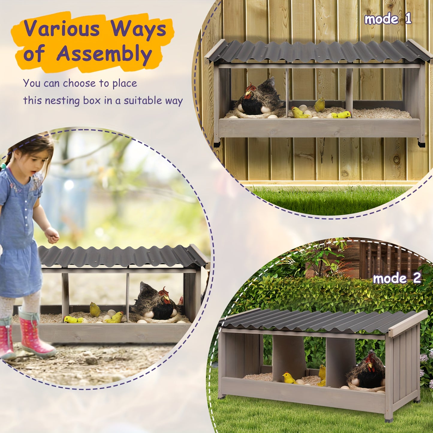 KETIVE Chicken Nesting Box Wall Mounted Wooden Coop Accessories With PVC Roofing 3 Compartments For Hens And Ducks Indoor Or Outdoor Use