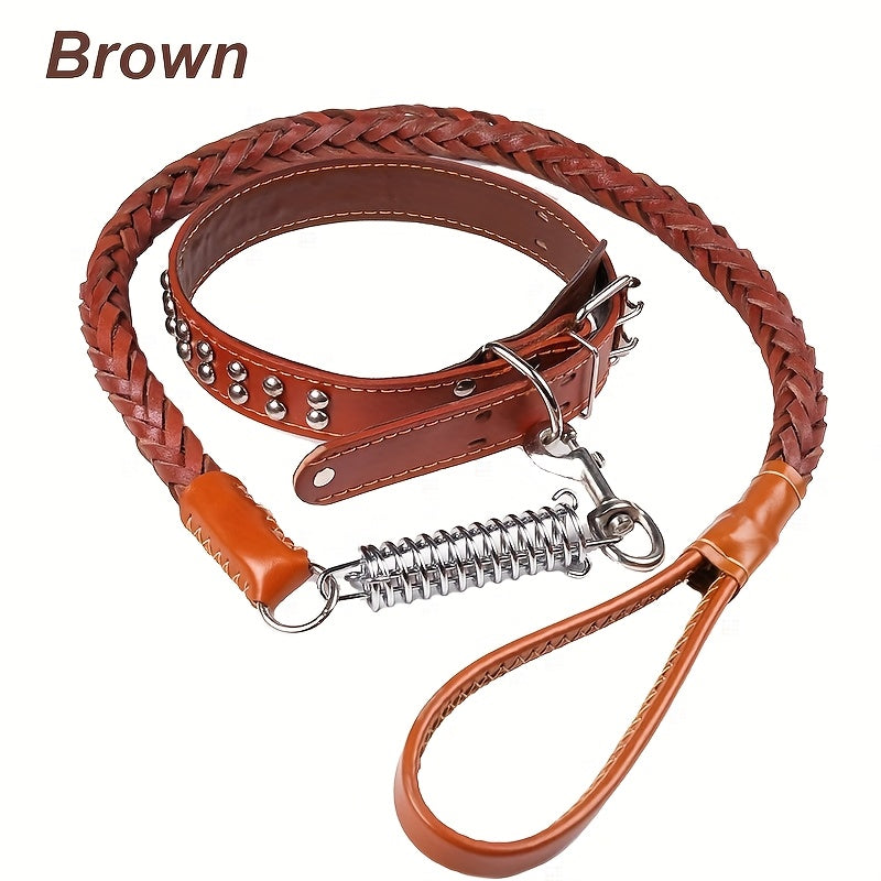 5-Foot Genuine Dog Leash with Cowhide Collar for Dogs