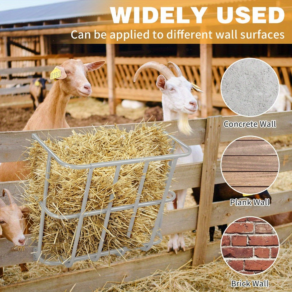 22.8 Inch Large Capacity Hay Feeder Heavy Duty Steel Goat Hay Rack Long Wall Mounted Horse Hay Holder Multiple Sided Feeding Rack for Sheep Farm Livestock Indoor Outdoor Silver