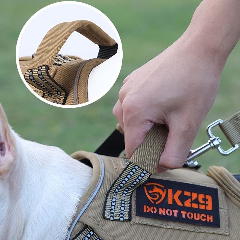 Tactical Dog Harness for Medium and Large Dogs Heavy Duty No Pull Dog Harness with Handle and Poop Bag Holder Adjustable Reflective Dog Vest for Training Walking and Hiking