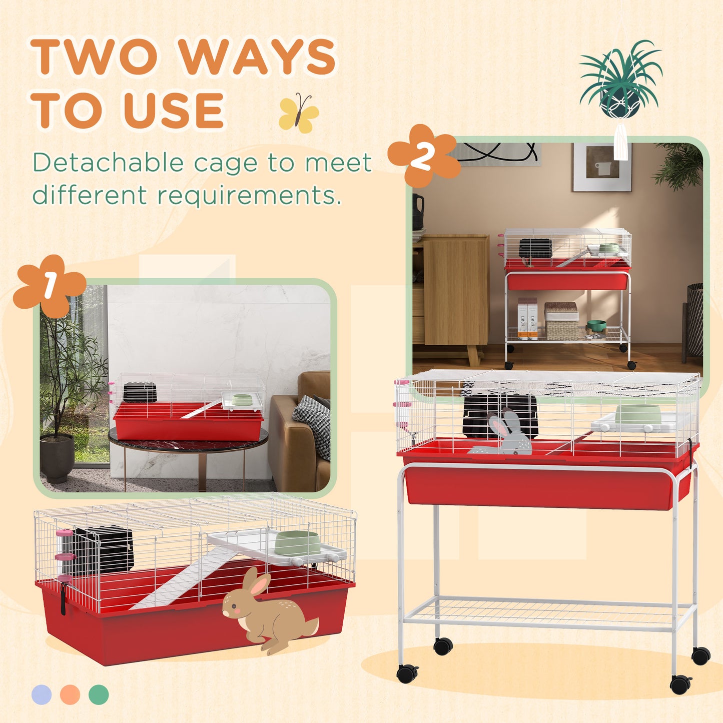 PawHut Two Story Small Animal Cage Removable from Stand Guinea Pig Hedgehog Chinchilla Ferret with Shelf and Wheels Pet Habitat
