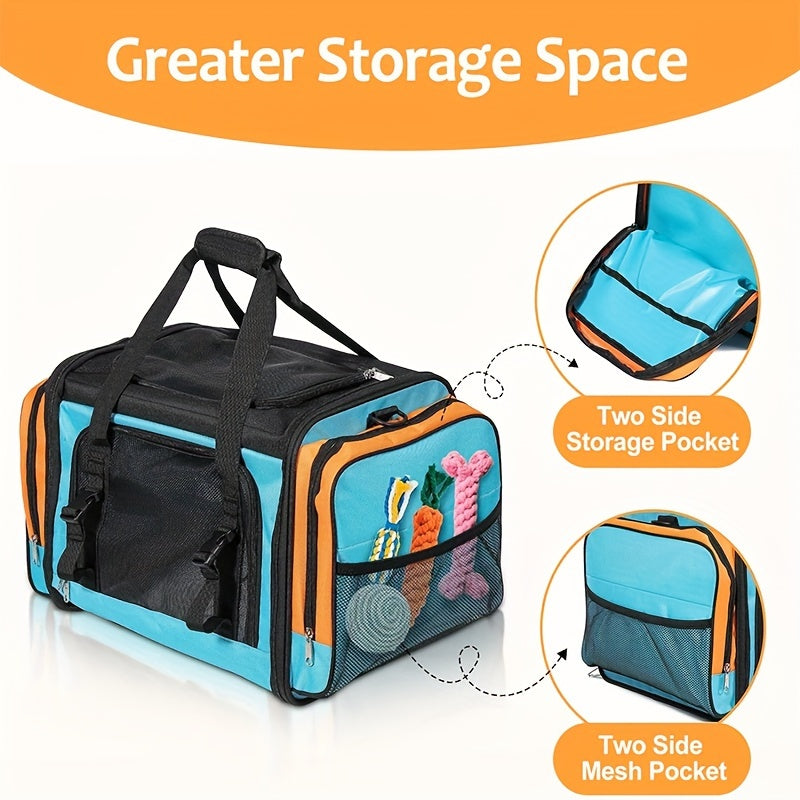 Portable Collapsible Soft Sided Cat Crate With Metal Bar Carrier For Stability Holds Up To 35 Pounds Great Pet Crate For Traveling At Home Cat Bag With Safety Buckle