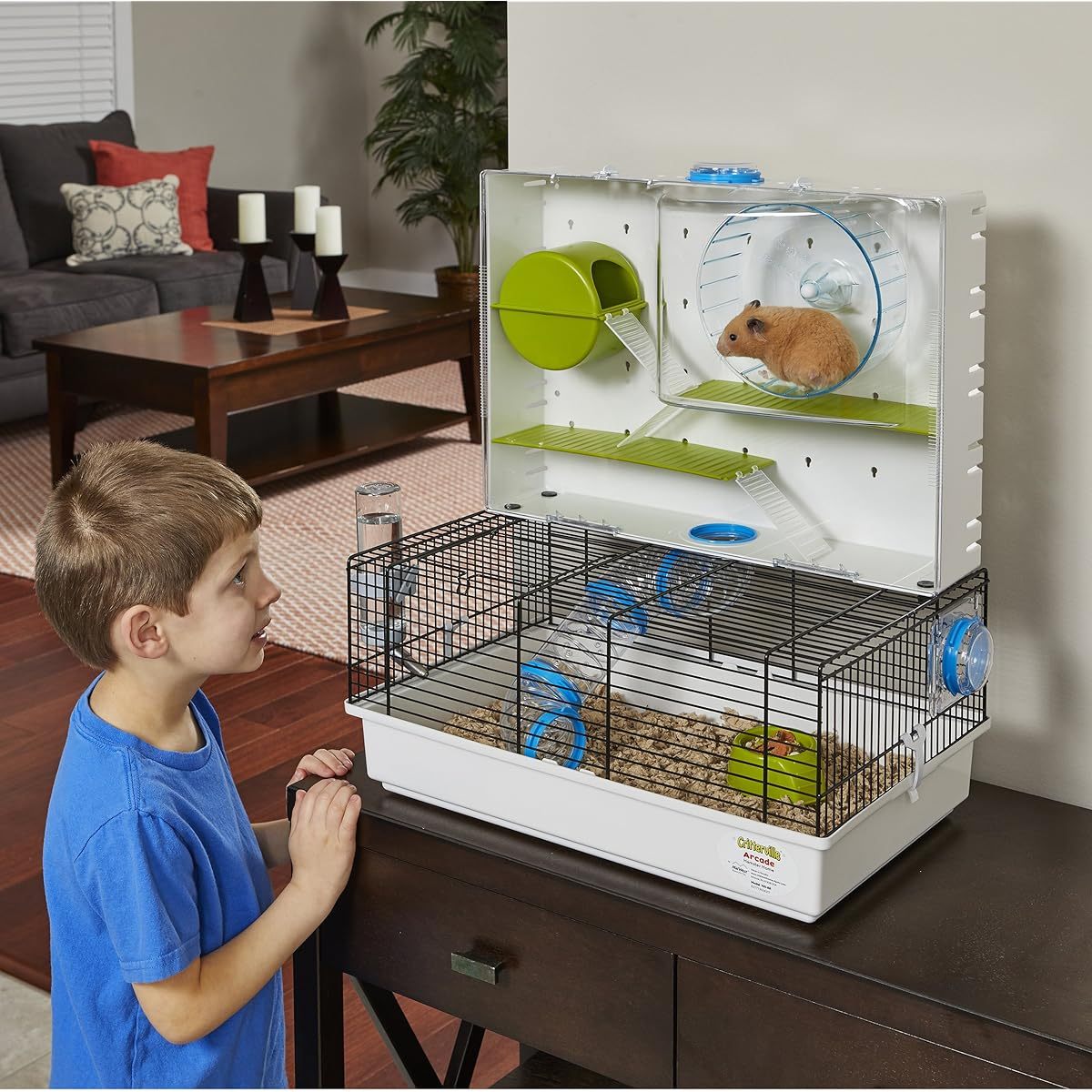 Awesome Arcade Hamster Cage White 2 Level Habitat with Exercise Wheel 3 Spacious Tunnels Removable Trays and Ventilation Mesh Small Pet Home for Hamsters Clear Viewing Enclosure