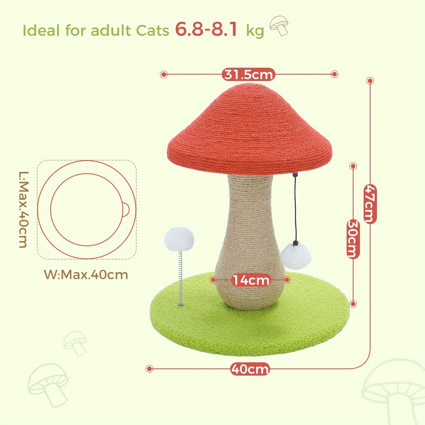 18.9 Inch Cat Scratching Post For Indoor Mushroom Scratcher
