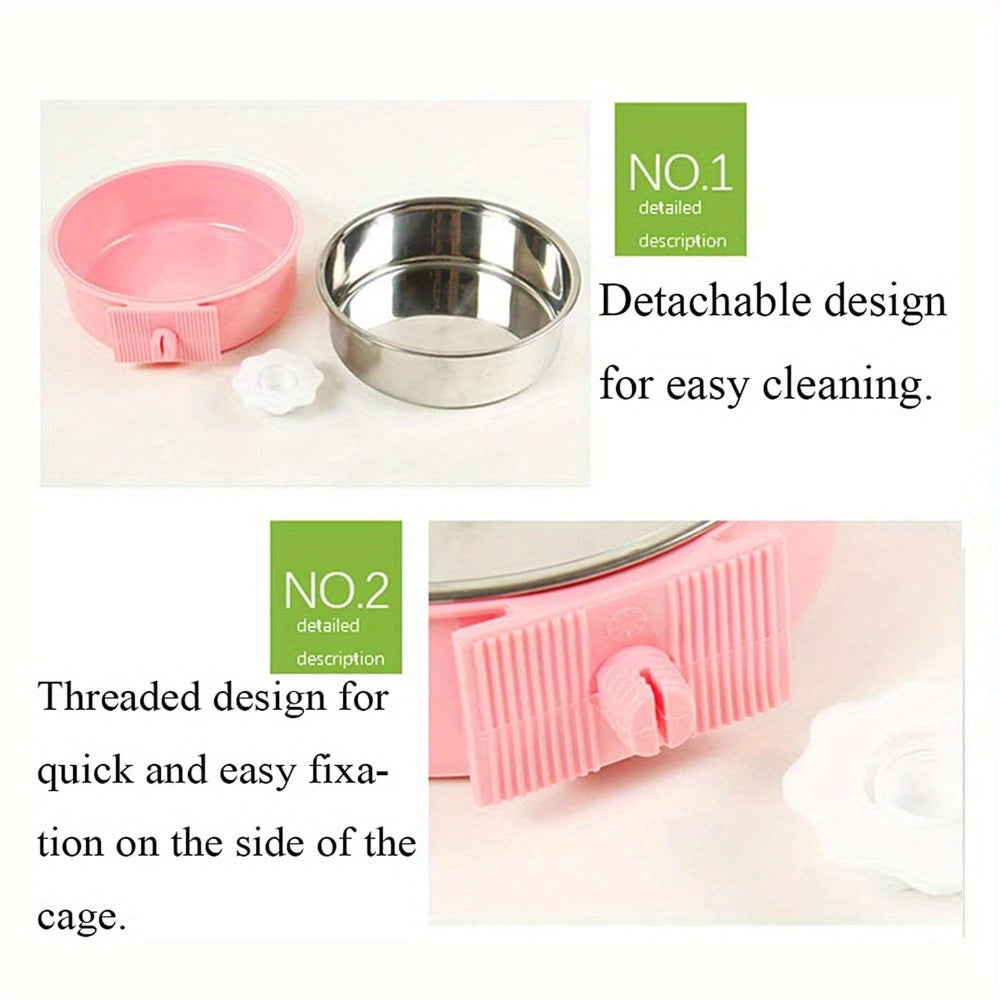 2 Piece Stainless Steel Hanging Pet Feeding Bowl Detachable Pet Nest Hanging Water Feeding Bowl Easy To Install High Quality Material Non Slip Easy To Clean Suitable for Puppies Cats Rabbits
