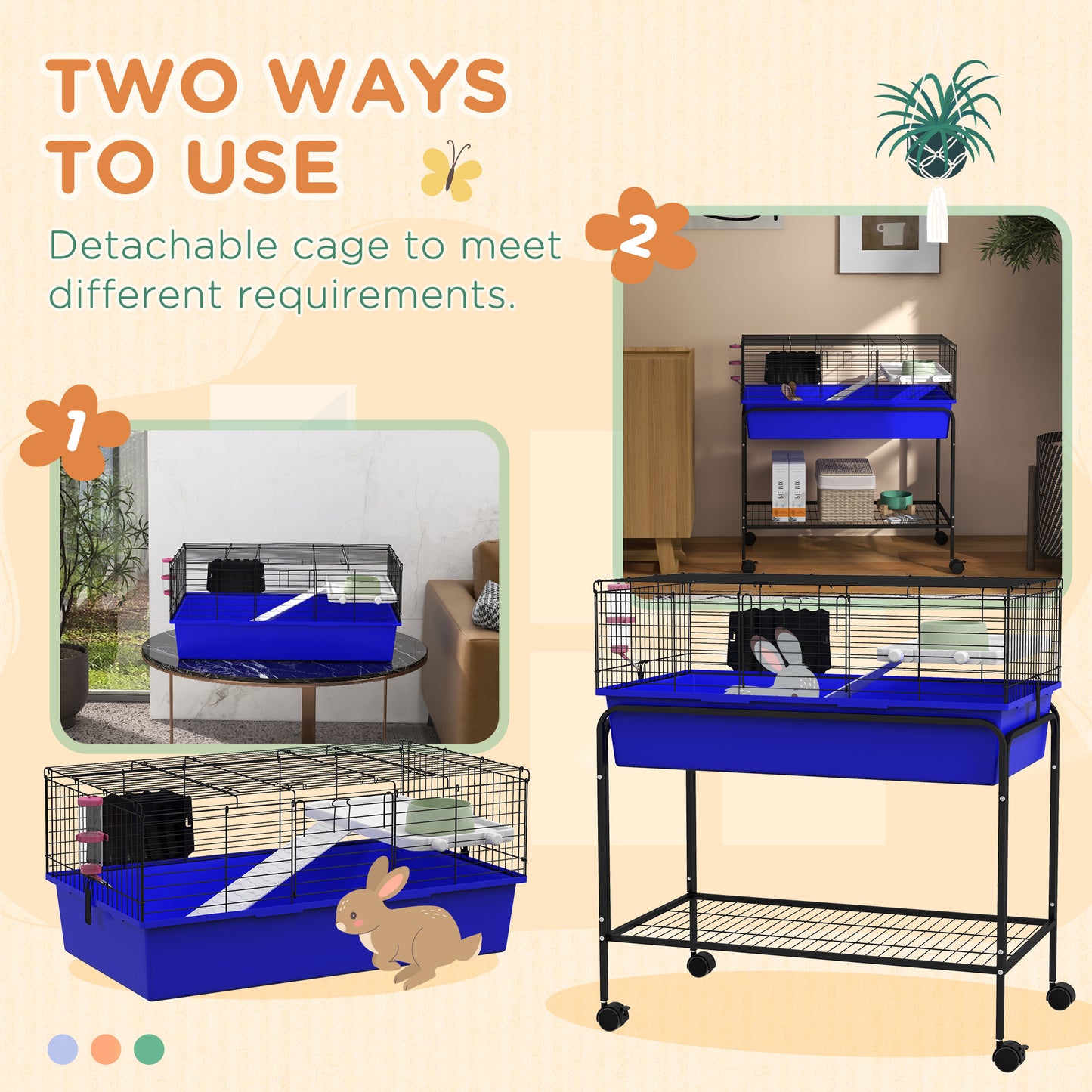 PawHut Two Story Small Animal Cage Removable from Stand Guinea Pig Hedgehog Chinchilla Ferret with Shelf and Wheels Pet Habitat
