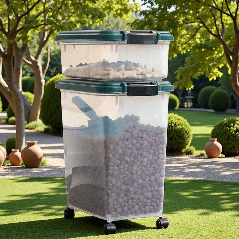 41 Lbs Durable Airtight Pet Food Storage Container with Scoop and Rolling Wheels Clear Design for Easy Access and Preservation