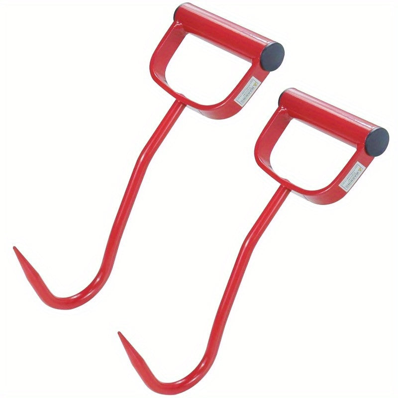 2 Pack 11 Inch Heavy Duty Steel Hay Hooks Red Ergonomic Handle with Non Slip Grip for Effortless Hay Bale Moving Farm and Barn Use Durable Construction