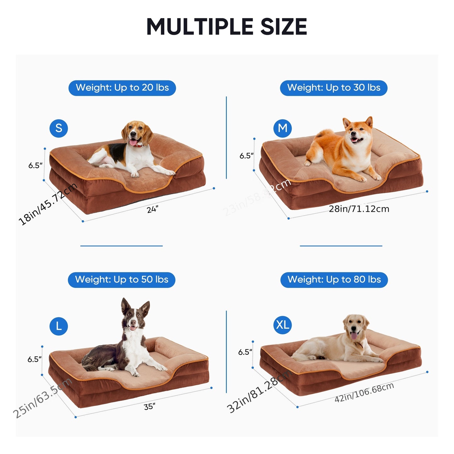 1pc MCQ Orthopedic Dog Bed with Washable Cover and Non-Slip Base
