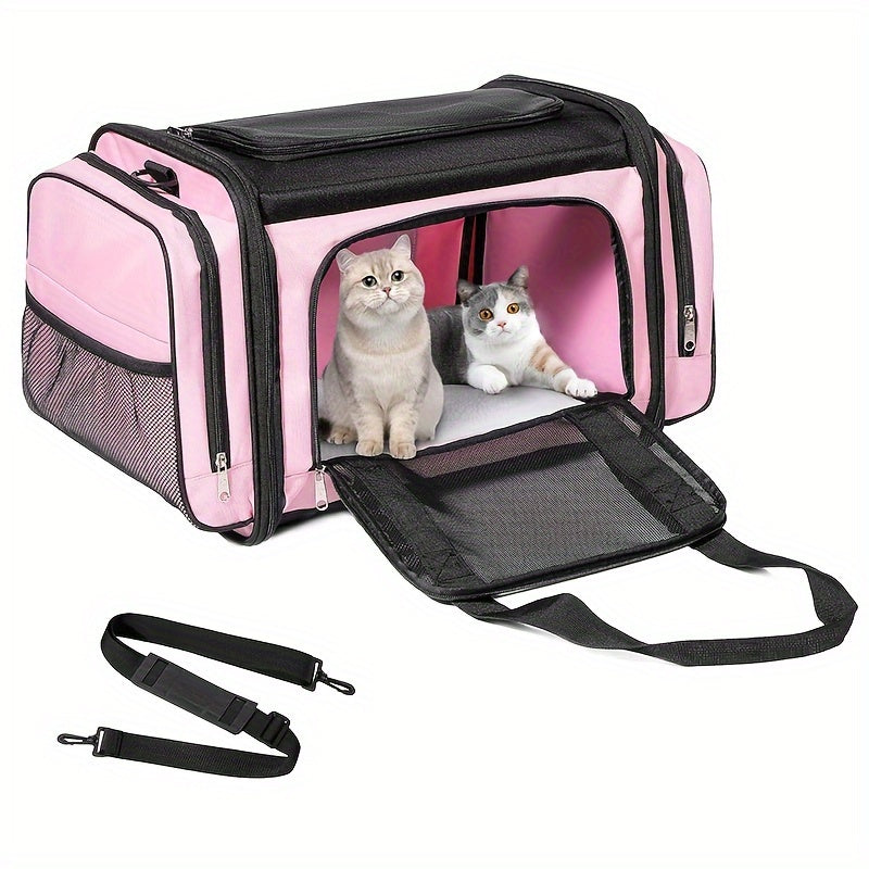 Portable Collapsible Soft Sided Cat Crate With Metal Bar Carrier For Stability Holds Up To 35 Pounds Great Pet Crate For Traveling At Home Cat Bag With Safety Buckle