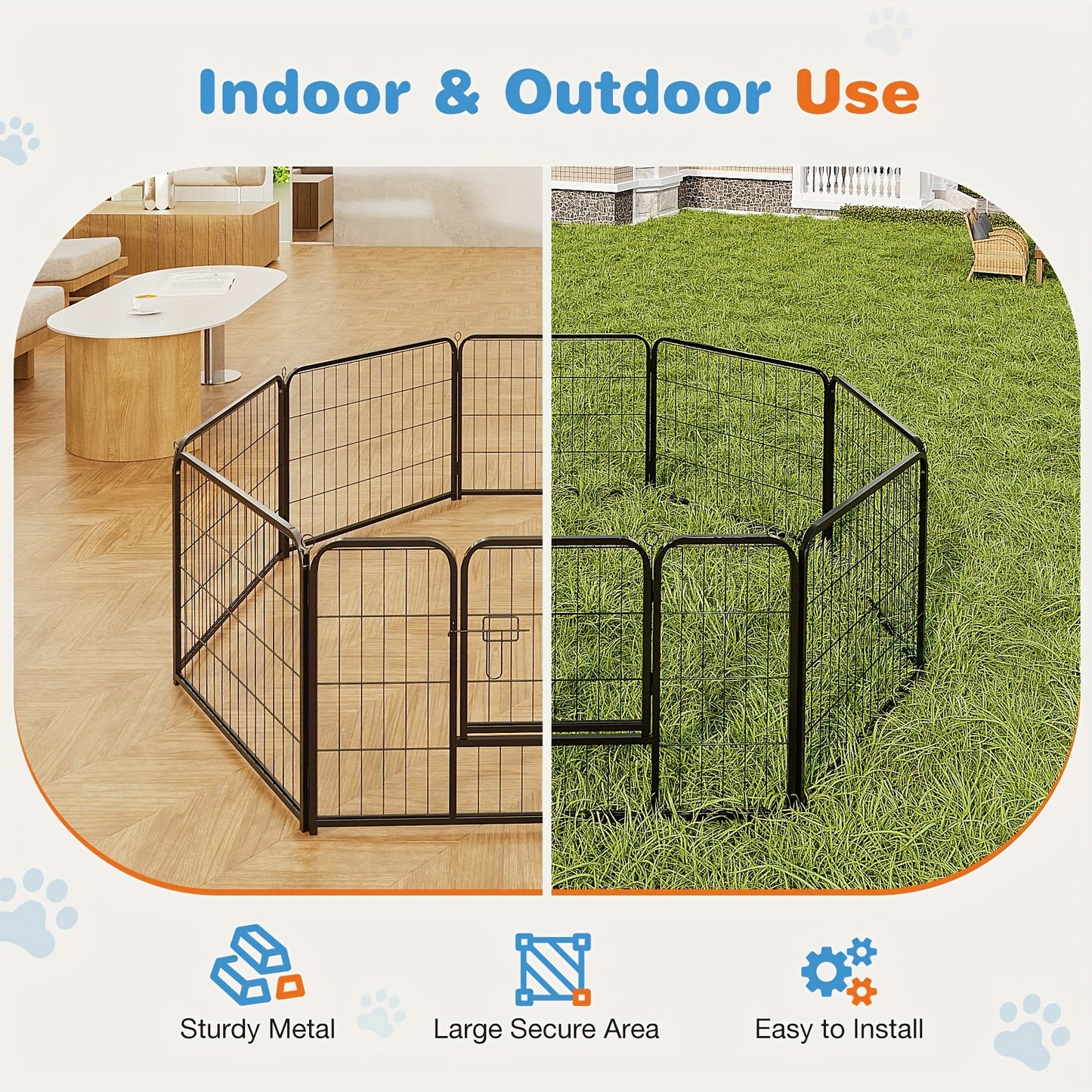 8 to 16 Panels DIY Indoor Dog Puppy Playpen Metal Dog Kennel with Door for Large Medium Small Dogs Safe and Stress Free Easy to Move and Assemble Indoor Outdoor Use