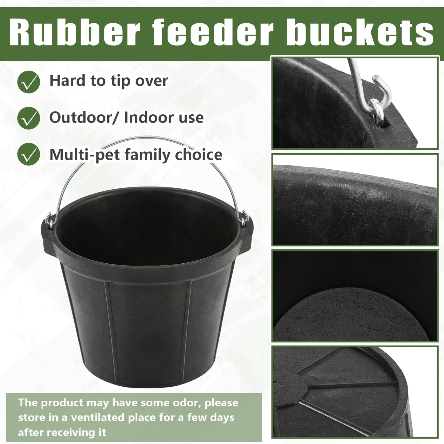 2pcs Durable Rubber Feeder Buckets 8 Quart with Handles