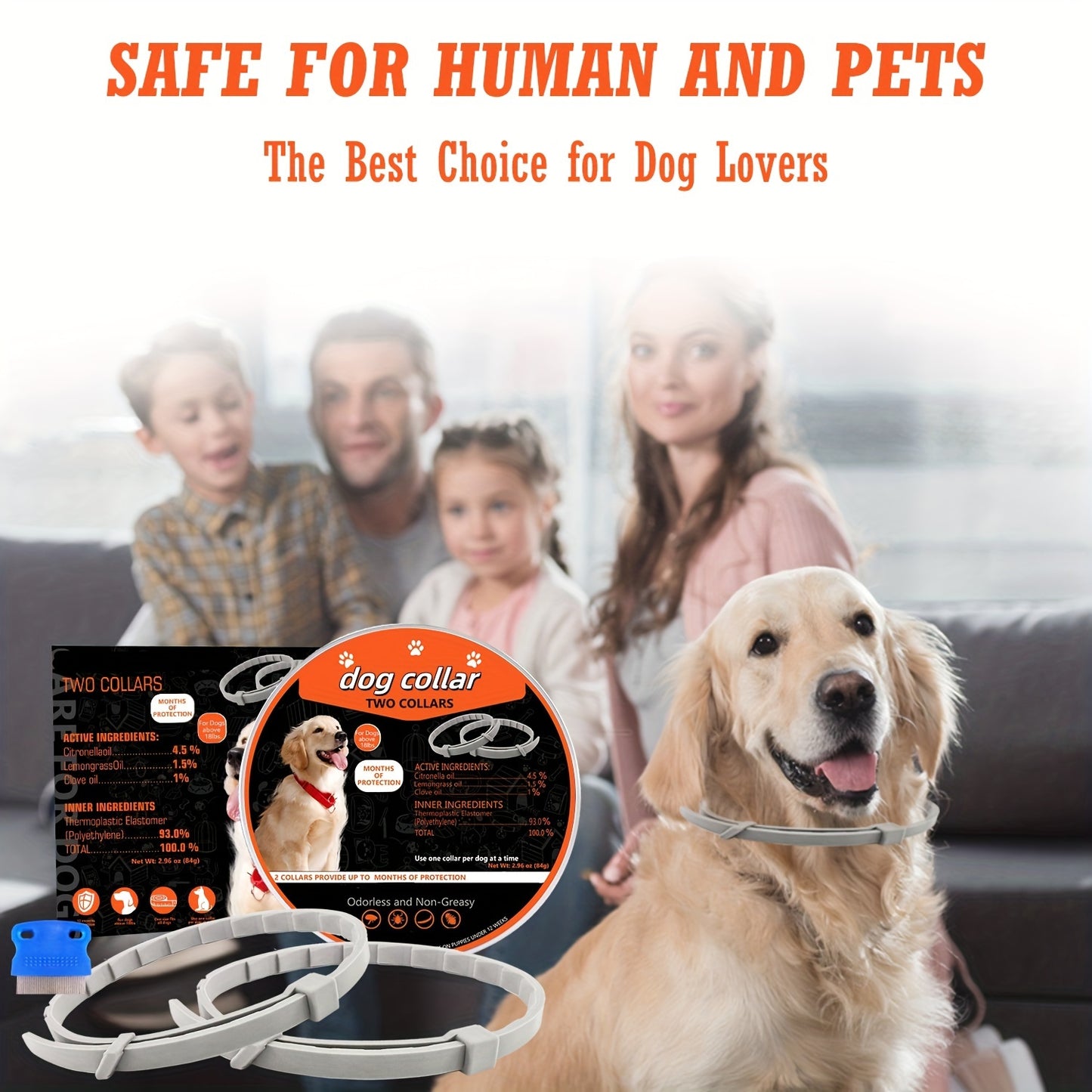 Veterinarian Recommended Dog Collar with Built-in Plant Essence Formula Waterproof Adjustable Length Lasts 12 Months
