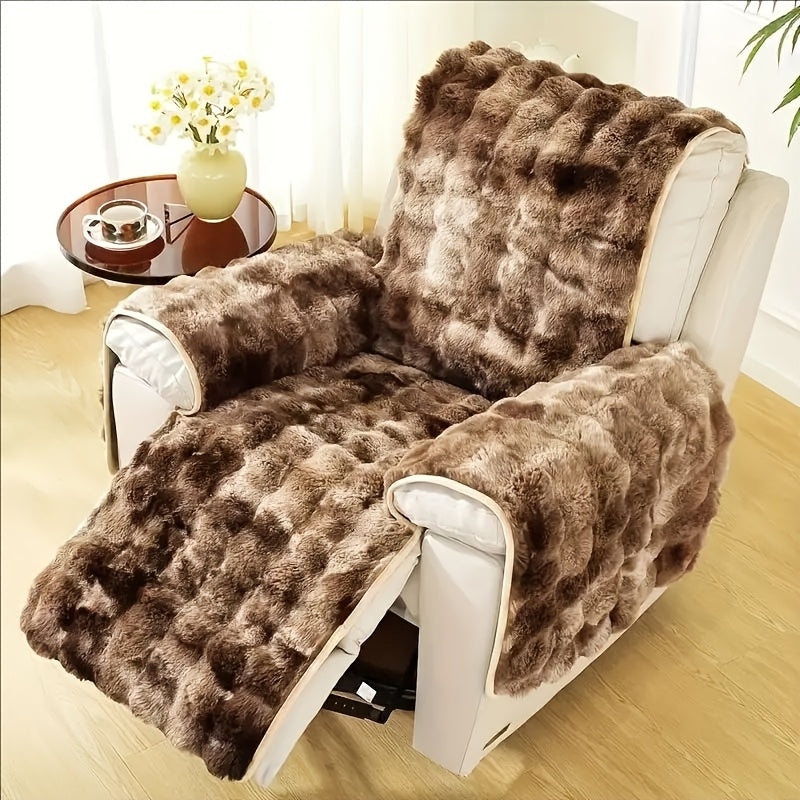 4pcs Plush Faux Rabbit Fur Sofa Cover Set - Warm & Non-Slip