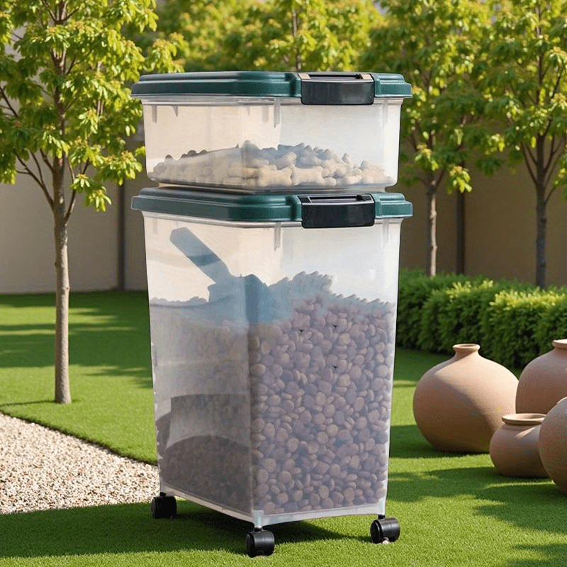 41 Lbs Durable Airtight Pet Food Storage Container with Scoop and Rolling Wheels Clear Design for Easy Access and Preservation