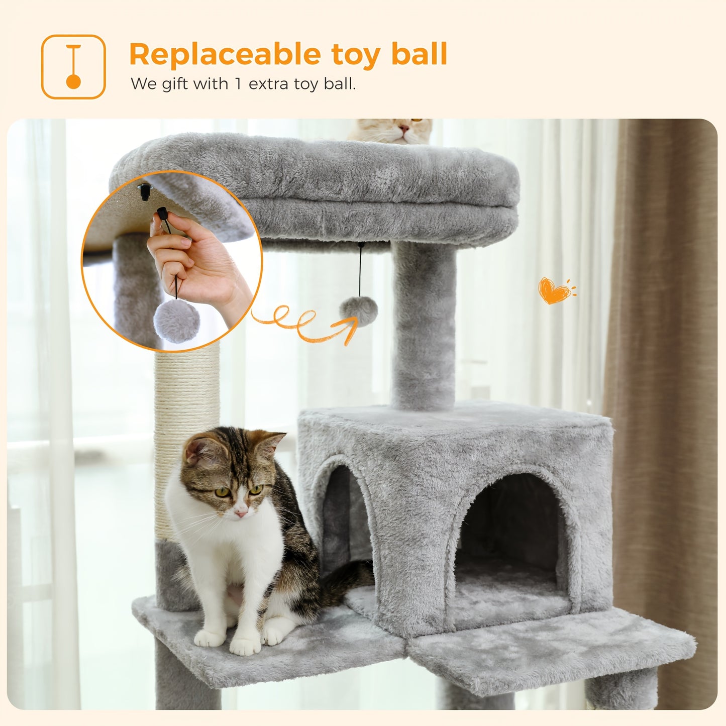 PAWZRoad Tall Cat Tree for Indoor Cats Grey Beige