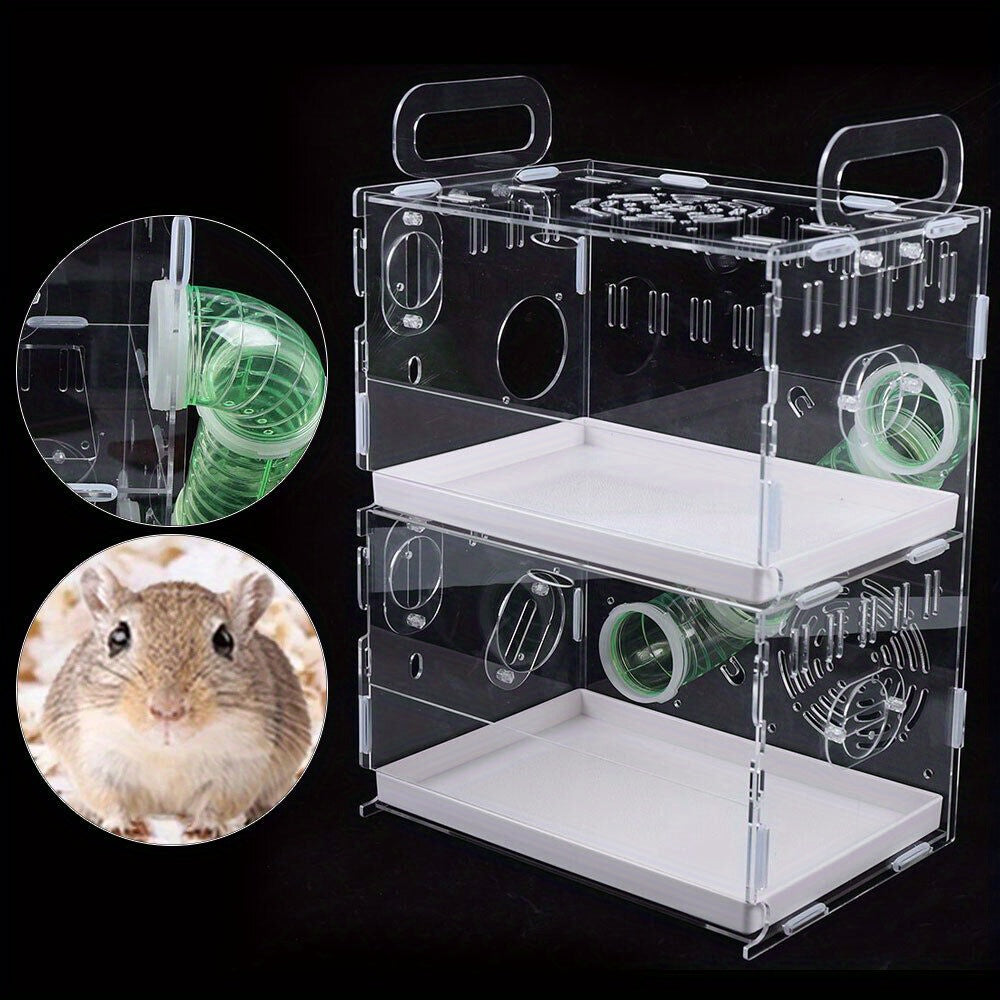 2 Layer Acrylic Transparent Hamster Cage Acrylic Hamster Breeding Cage Hamster Luxury Palace Rat Cage Mouse Habitat Pet Game House